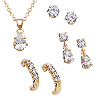 Ultra CZ Pierced Earring Trio Set with Free Necklace Gift