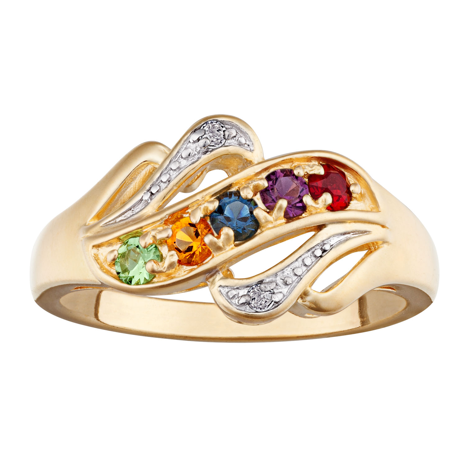 Mother's Birthstone Ring with Two-Tone Diamond Accent