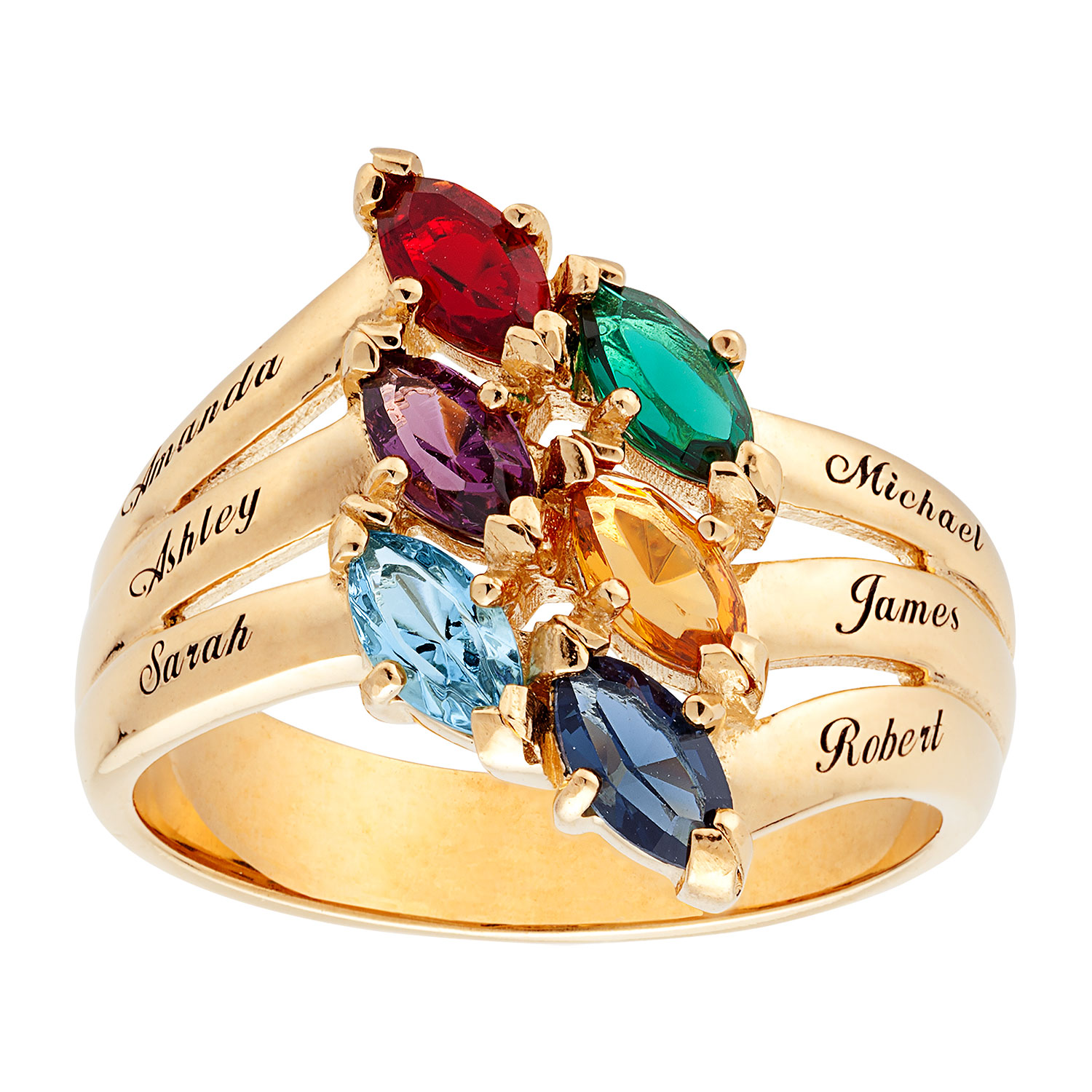 10K Family Marquise Birthstone Name Ring