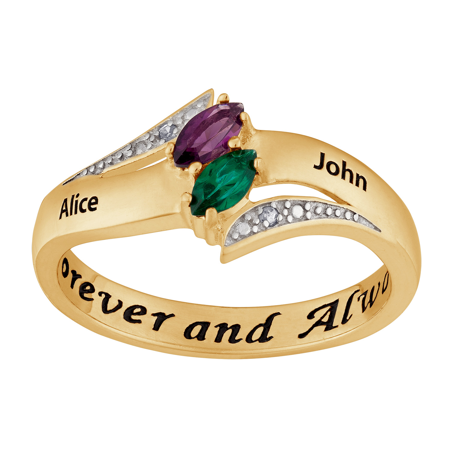 10K Gold Couples Engravable Birthstone and Name Ring