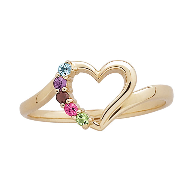 10K Gold Mother's Heart Petite Birthstone Ring