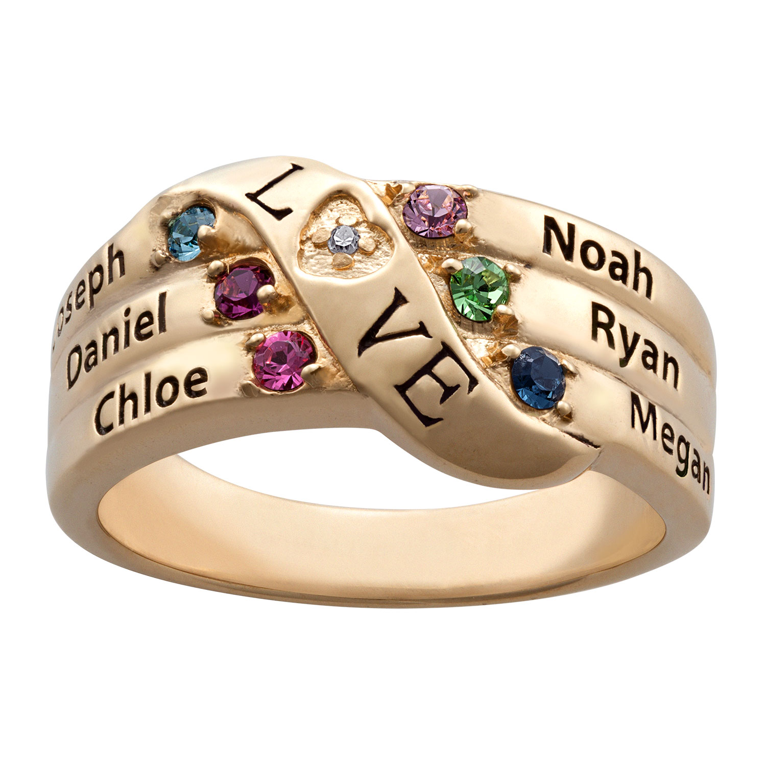 Personalized Gold Over Silver Engravable Love Birthstone Diamond Accent Ring
