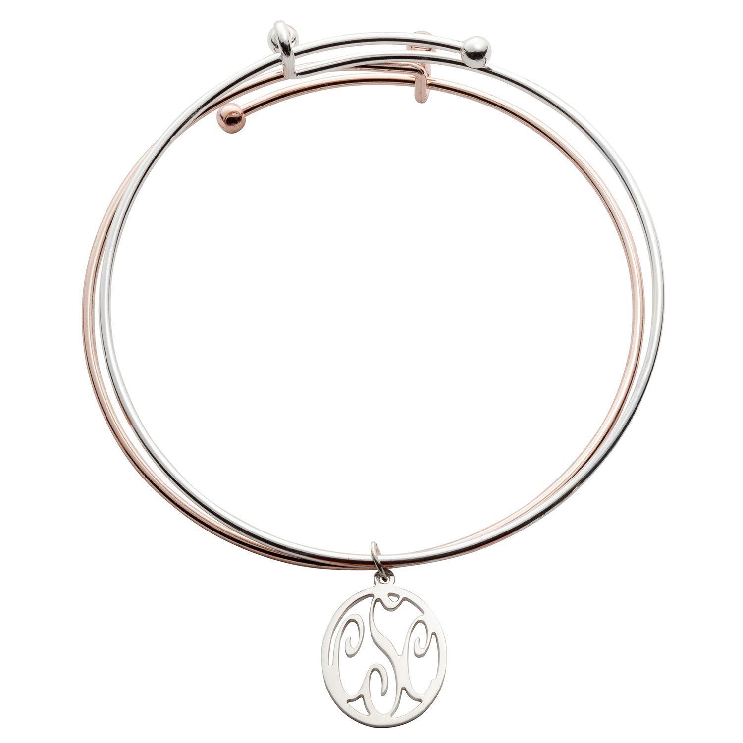 Expandable Bangle Set with Sterling Silver Mongram Charm