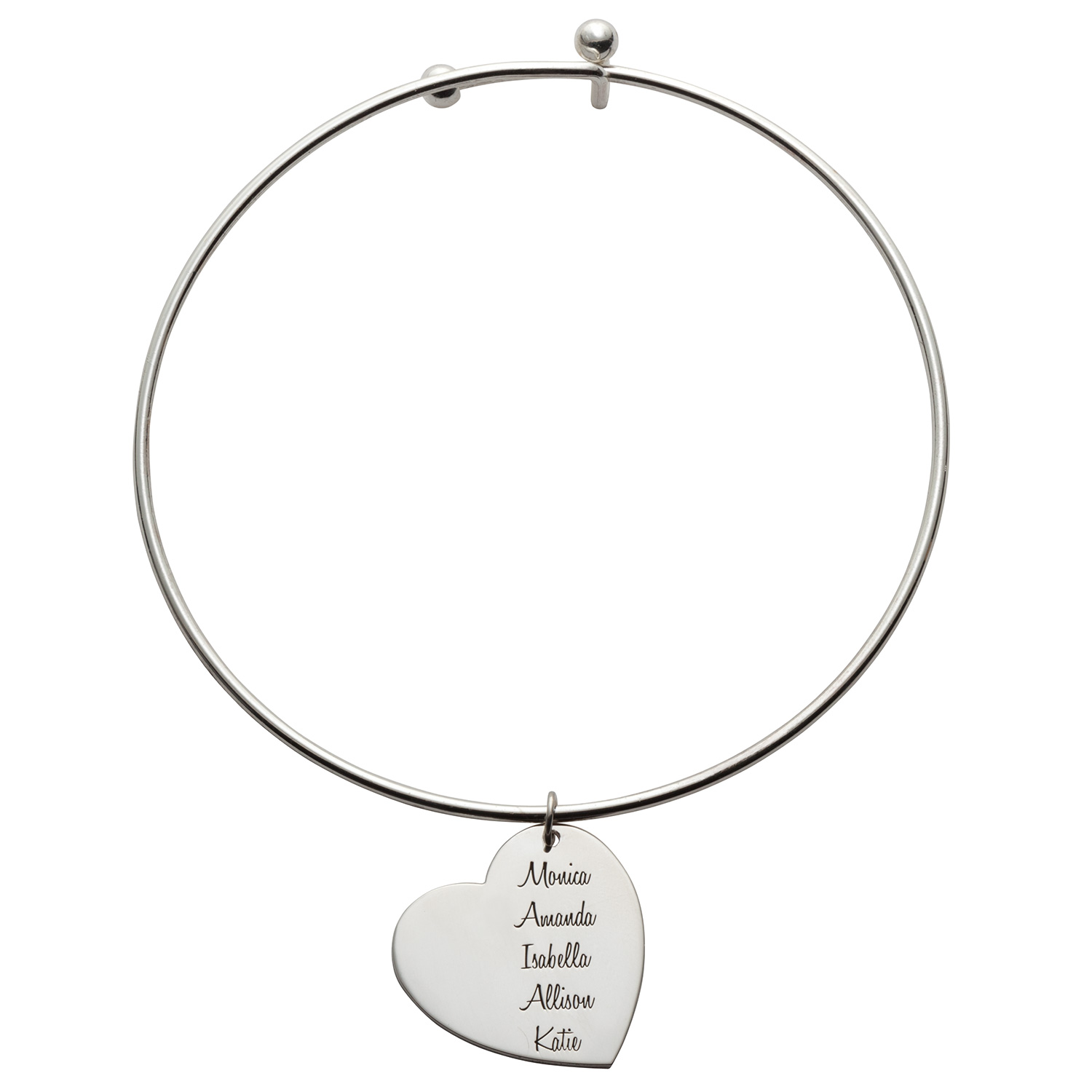 Expandable Bangle Bracelet with Sterling Silver Family Heart Charm