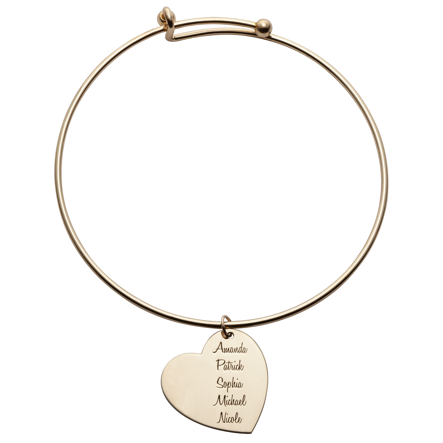 Expandable Bangle Bracelet with Personalized Sterling Silver Heart Charm