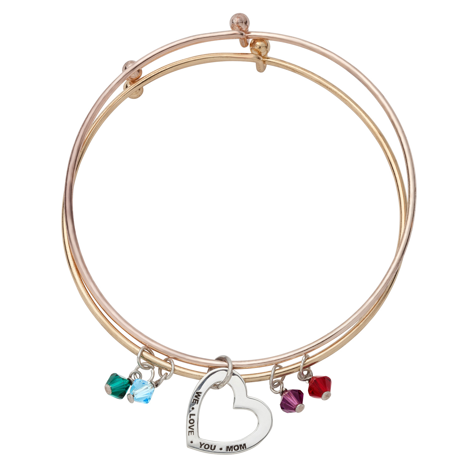 Expandable Bangle Bracelet with Sterling Silver Mom & Birthstone Charm