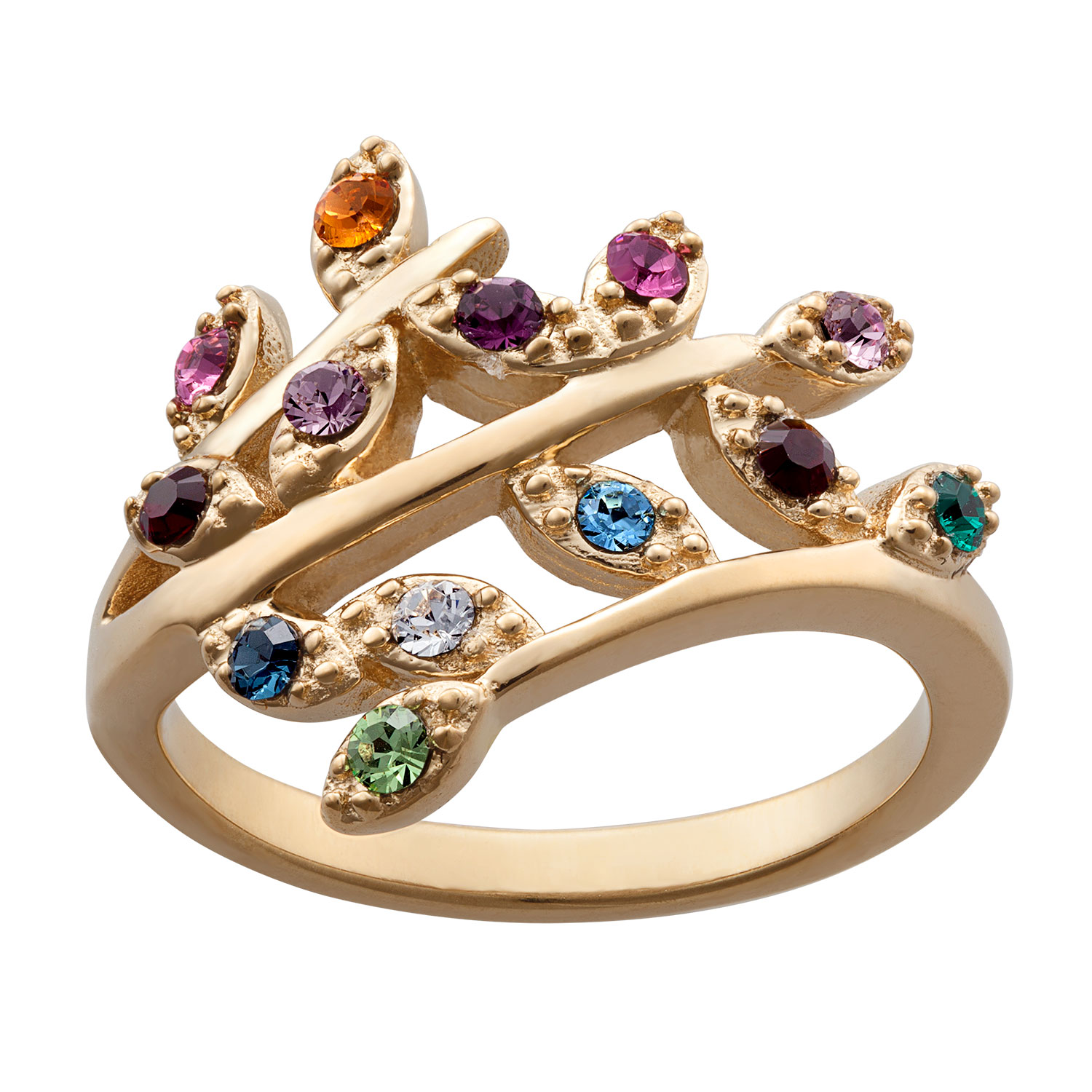 Gold Over Sterling Birthstone Leaf Bypass Ring