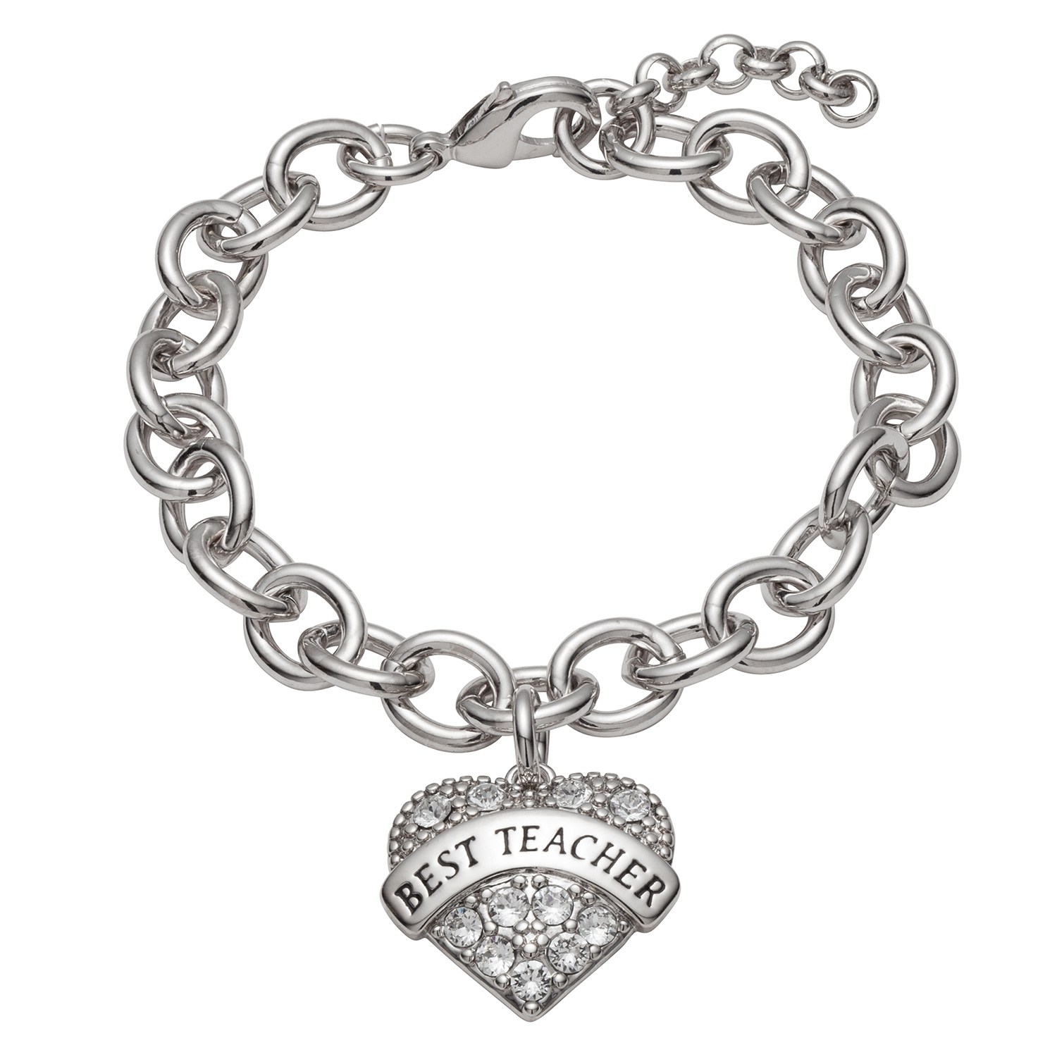 Best Teacher Engravable Heart Bracelet with Crystals