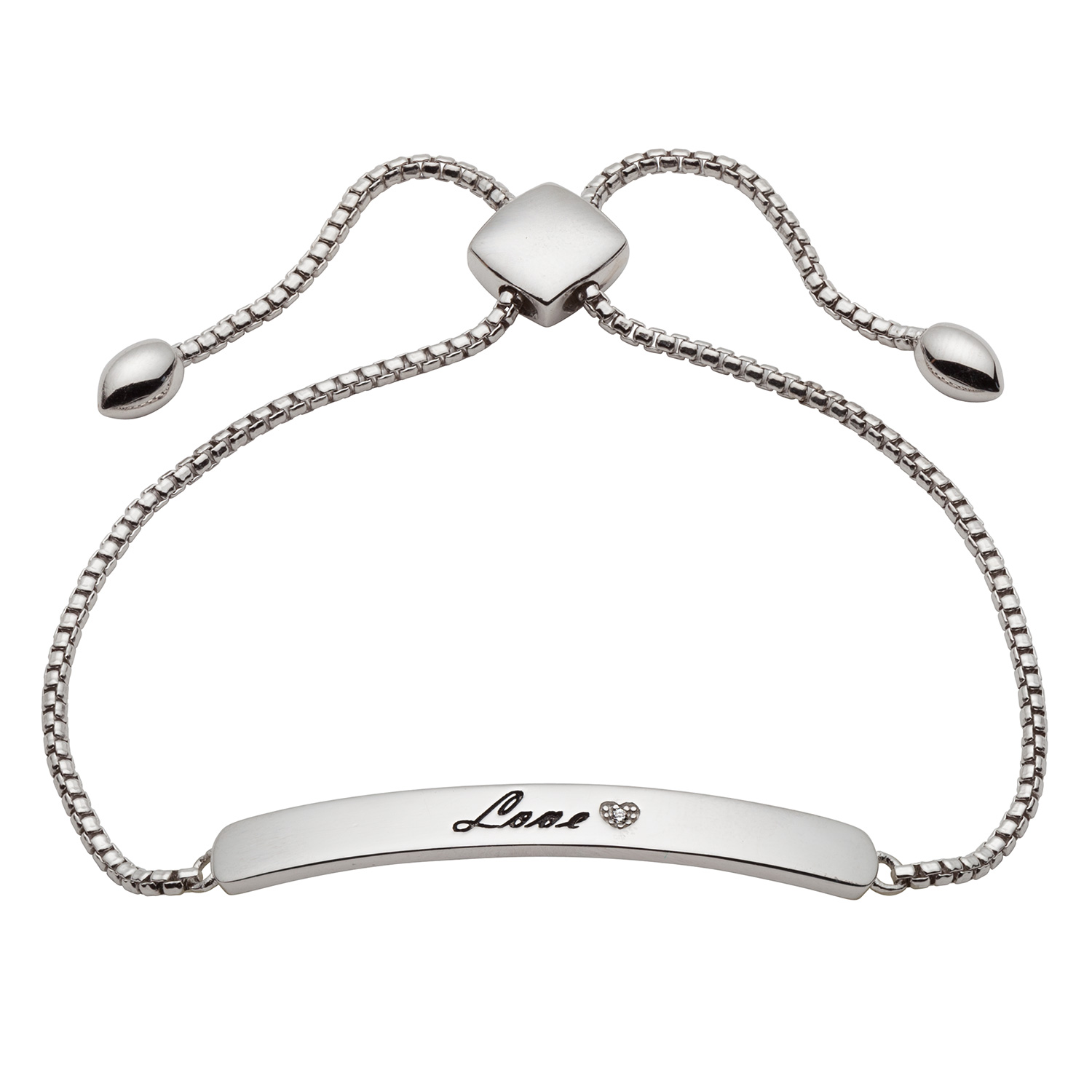 Sterling Silver Adjustable Diamond Accent "Love" Bracelet