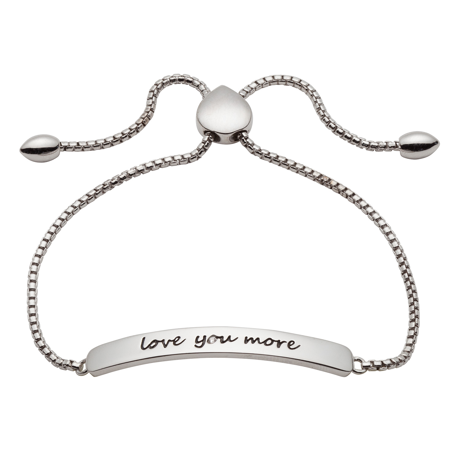 Sterling Silver Adjustable Diamond Accent "Love you more" Bracelet
