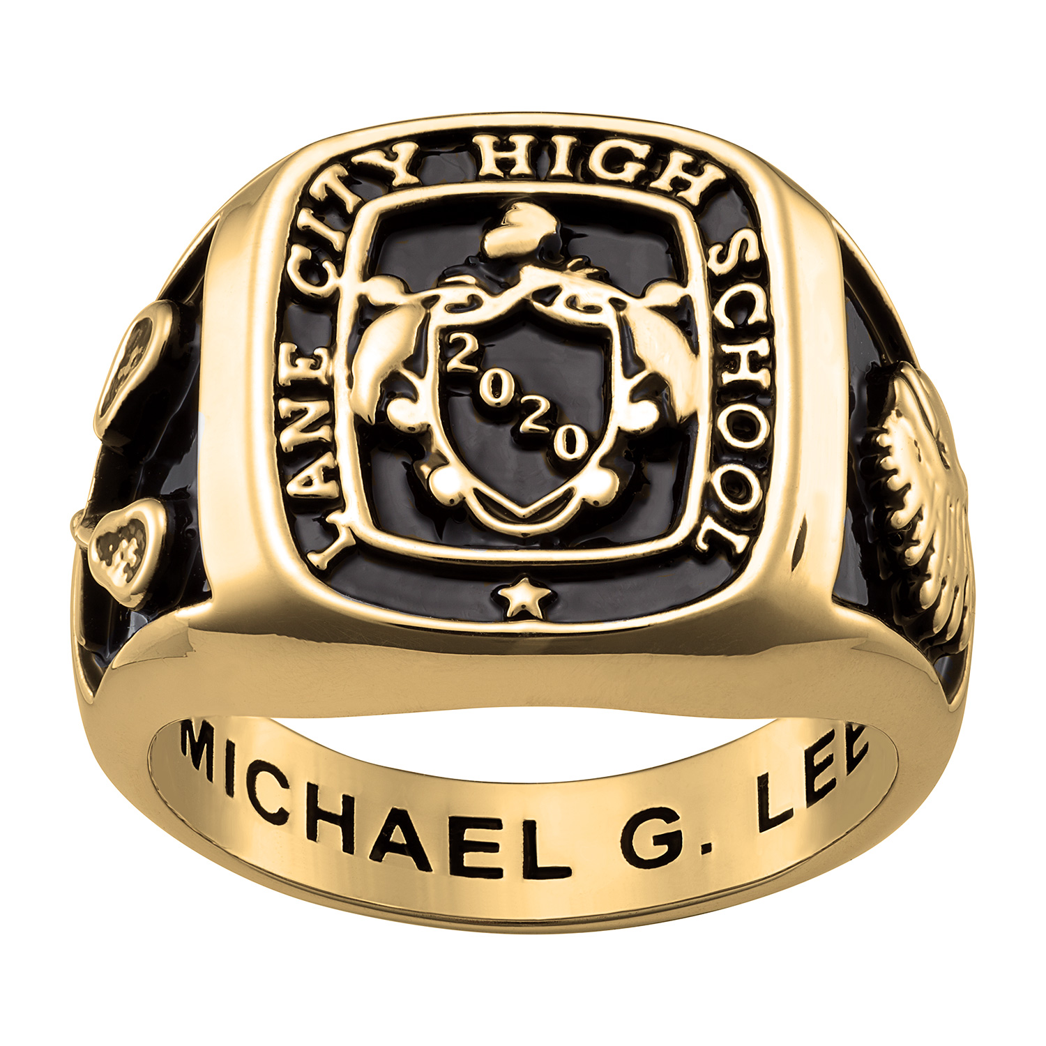  Men's Gold over Sterling Crest Square Signet Class Ring