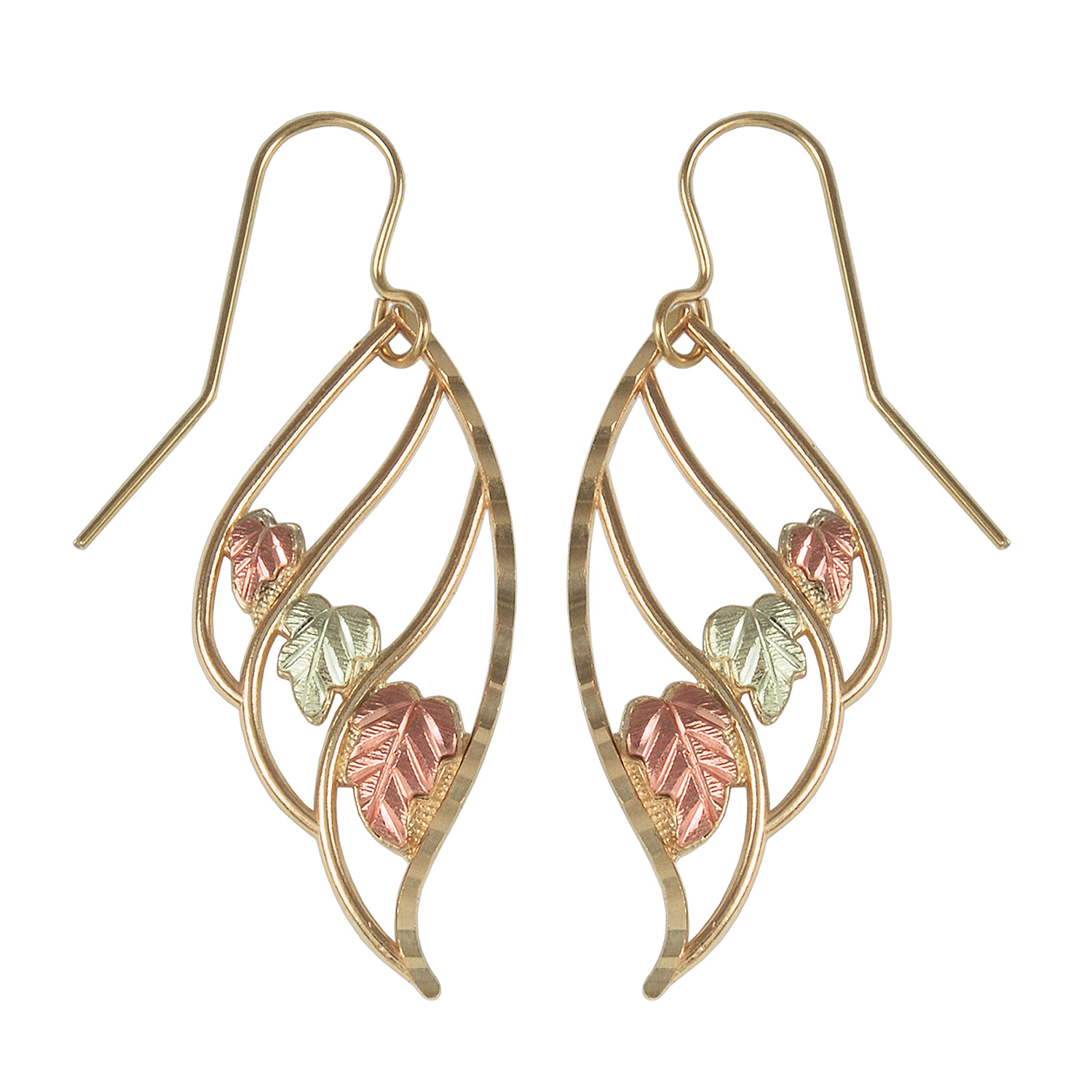 10K Black Hills Gold Earrings with 12K Leaves