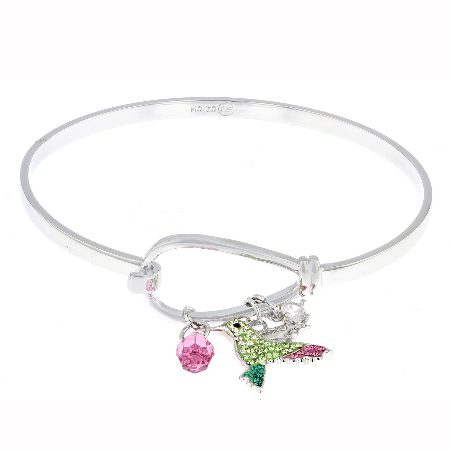  Crystal Hummingbird Charm Bangle Bracelet
