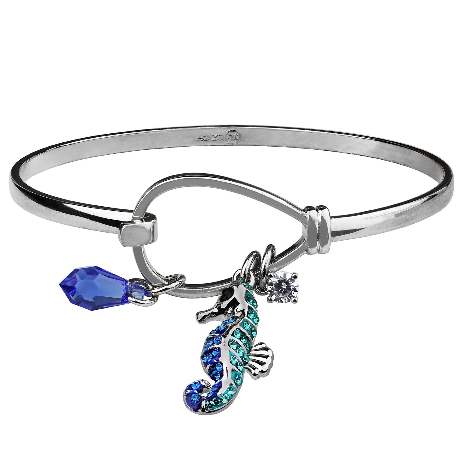  Crystal Seahorse Charm Bangle Bracelet