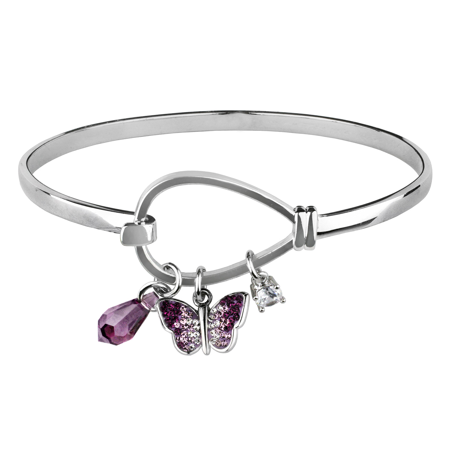  Crystal Butterfly Charm Bangle Bracelet