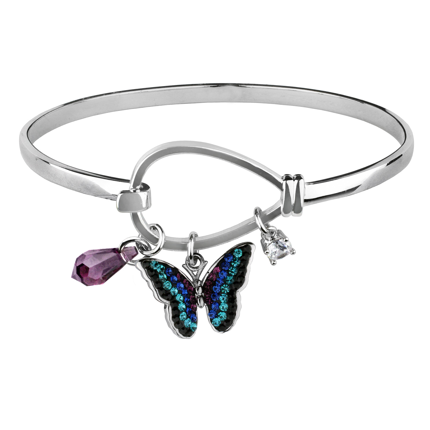  Crystal Blue Butterfly Charm Bangle Bracelet
