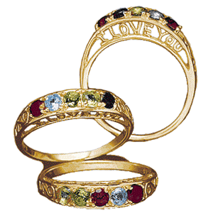 18K Gold Over Sterling I Love You Family Birthstone Ring